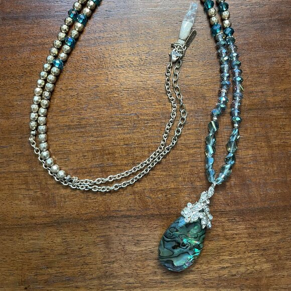 Lonna & Lilly Abalone Pendant Necklace – Teal & Gold Beaded - Picture 1 of 4